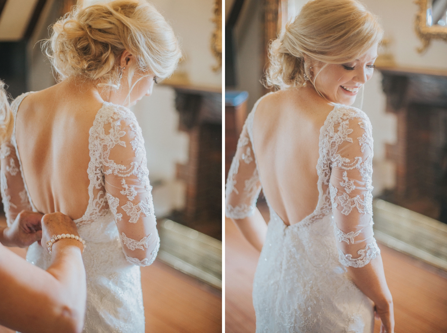 Fine art London wedding photographer lace dress bride low back dress