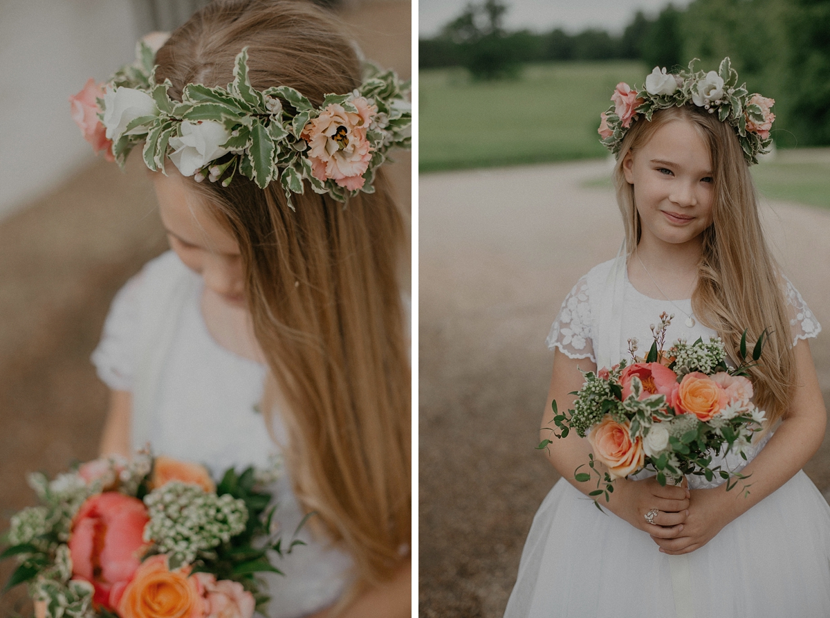 flowergirl floral headband halo flower mill coral peach braxted park