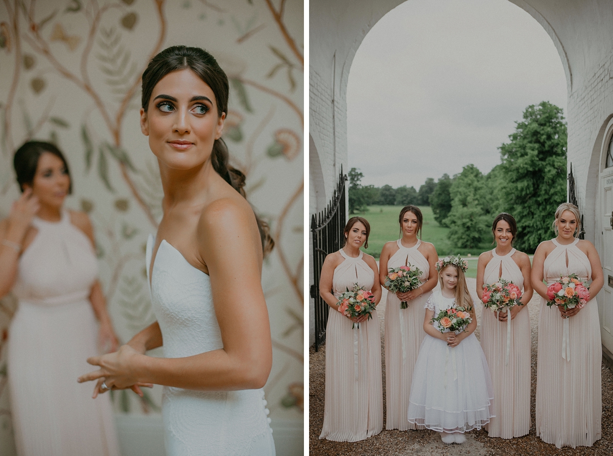 bride getting ready bridesmaids flowergirl braxted park wedding bouquets coral peach