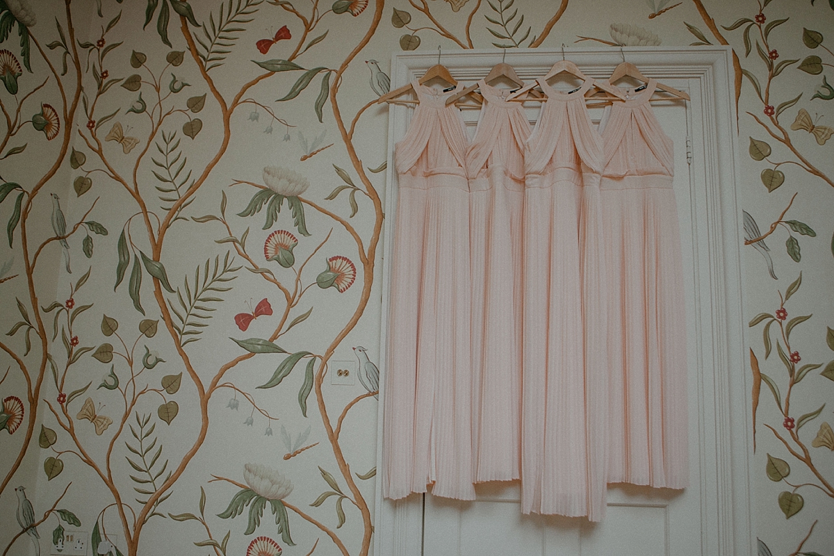 braxted park wedding essex bridesmaid dresses hanging up