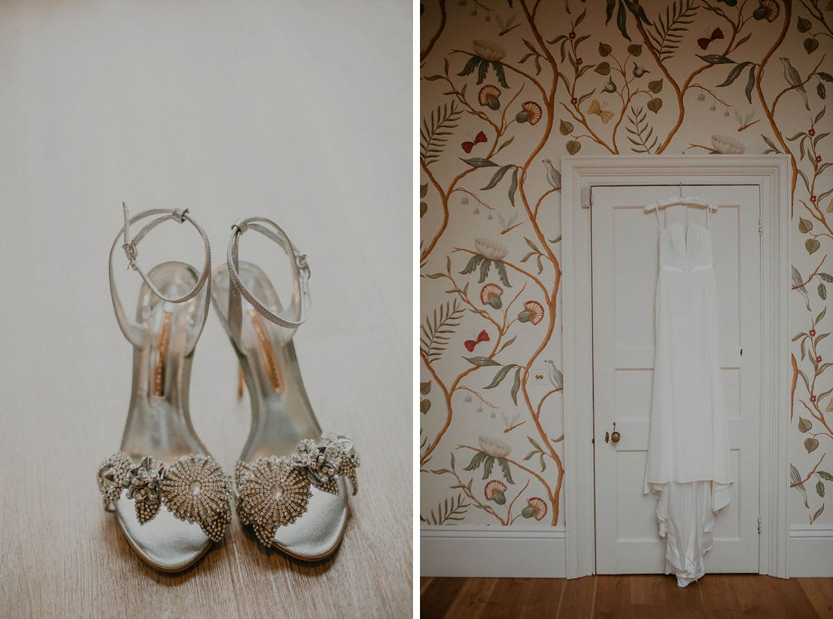 braxted park getting ready room wedding dress shoes