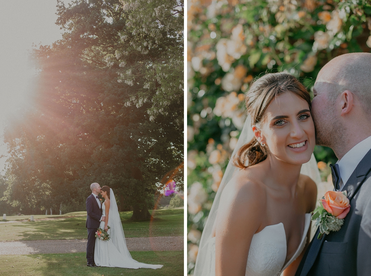 bride groom couple pose portrait golden hour sunflare braxted park wedding essex photography