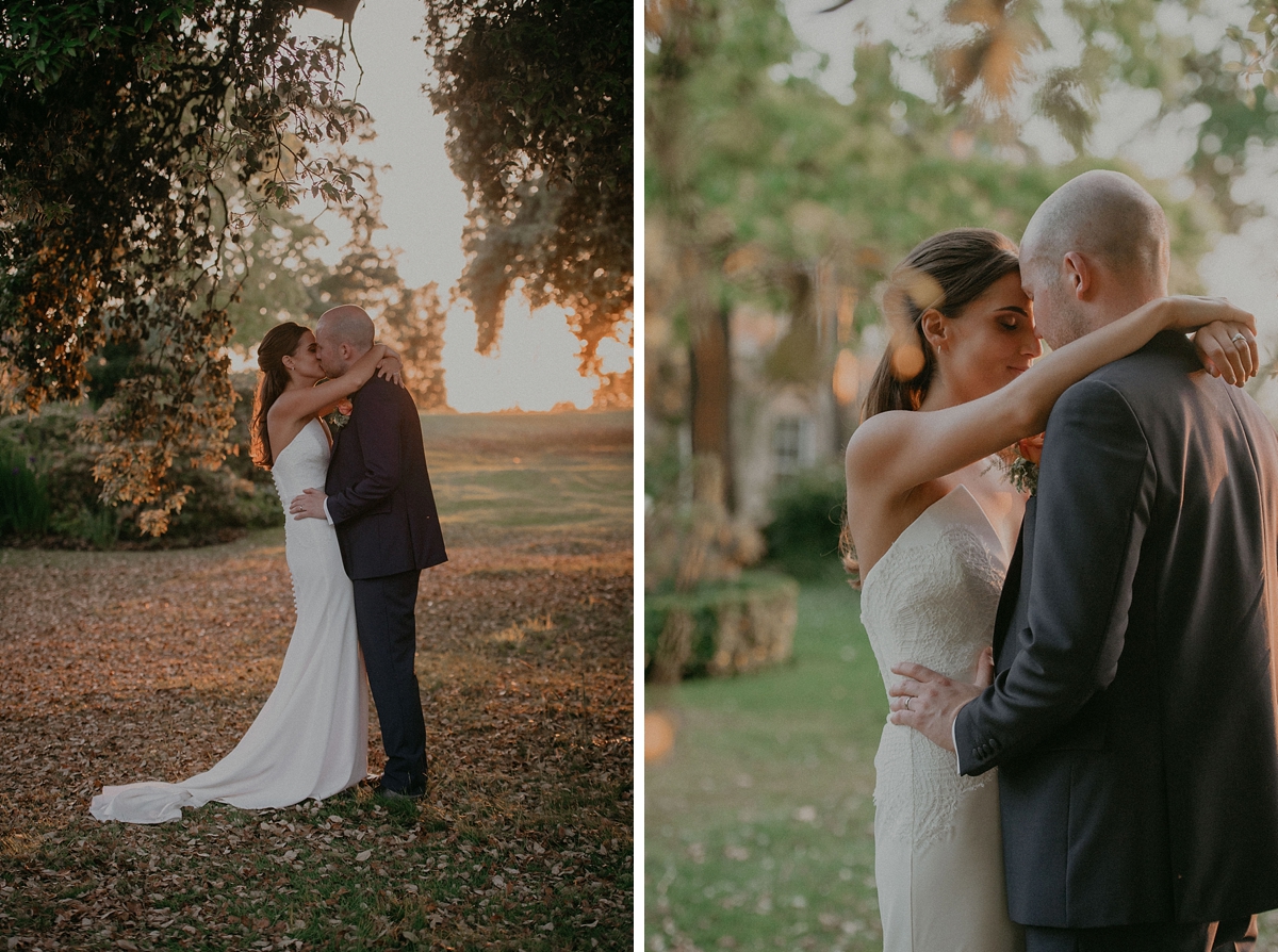 golden hour couple portrait pose kissing bride groom braxted park wedding photography essex