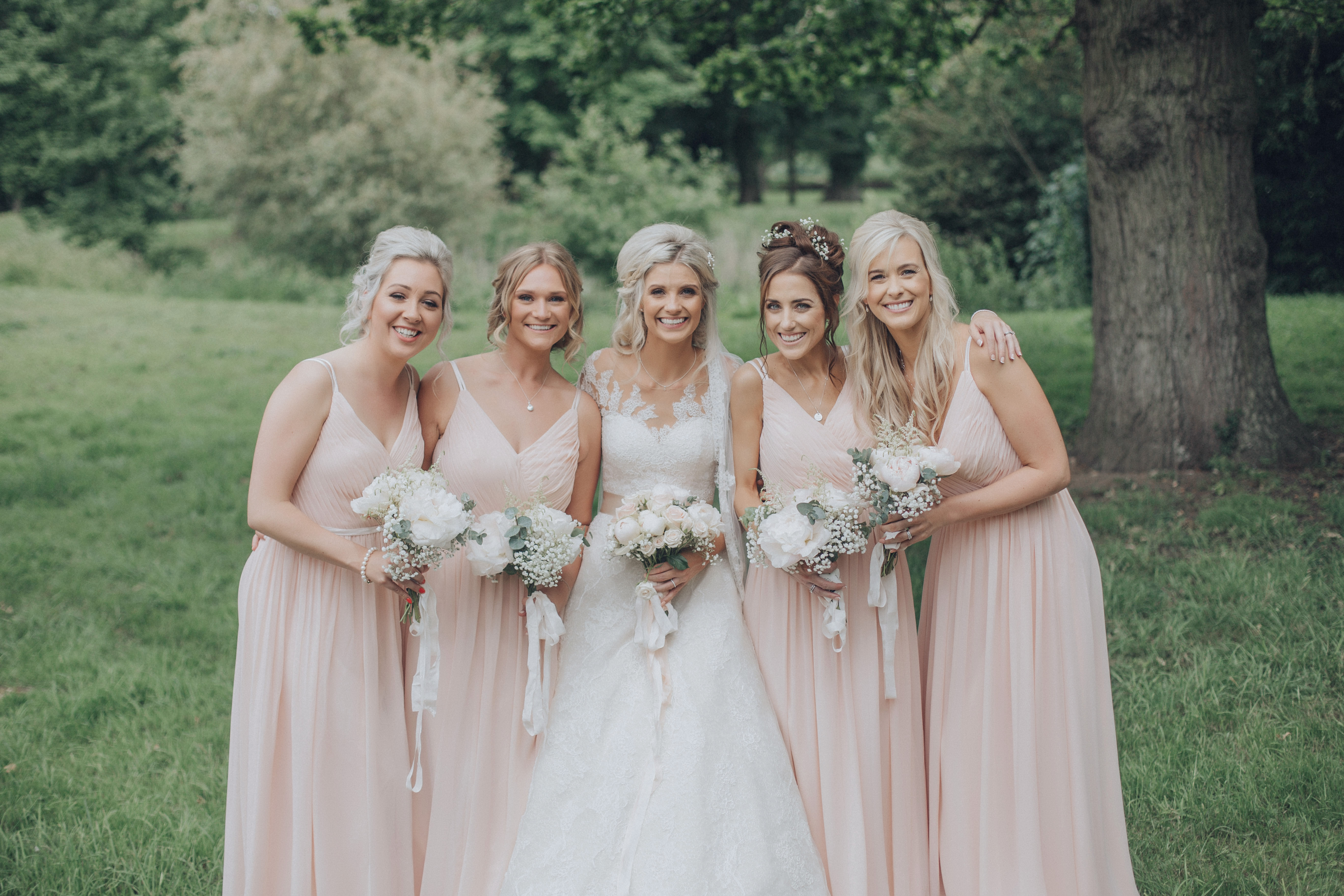 dornton house hall wedding photography bridesmaids blush bride formal group