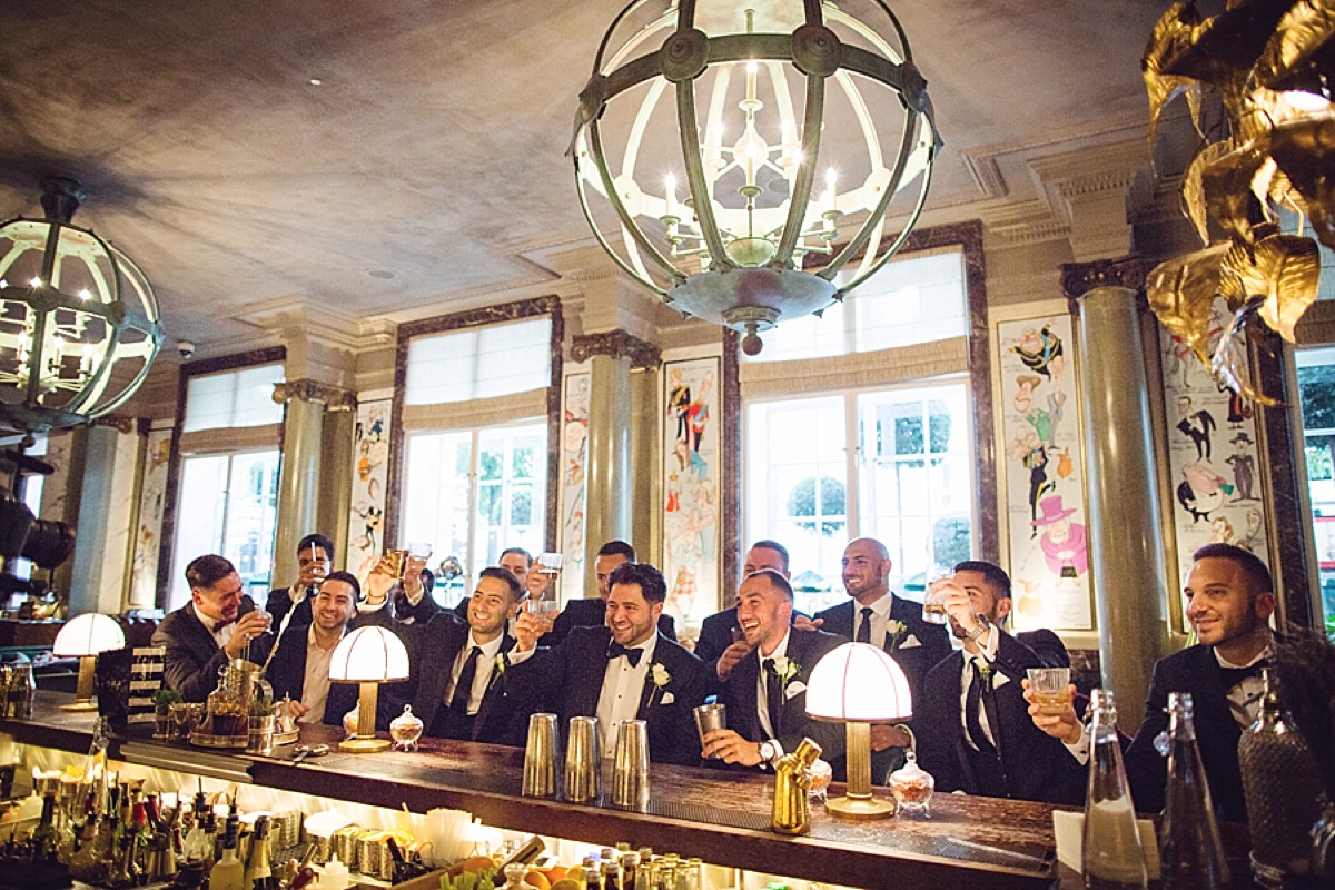 rosewood hotel rose gold luxury wedding groomsmen whisky bar