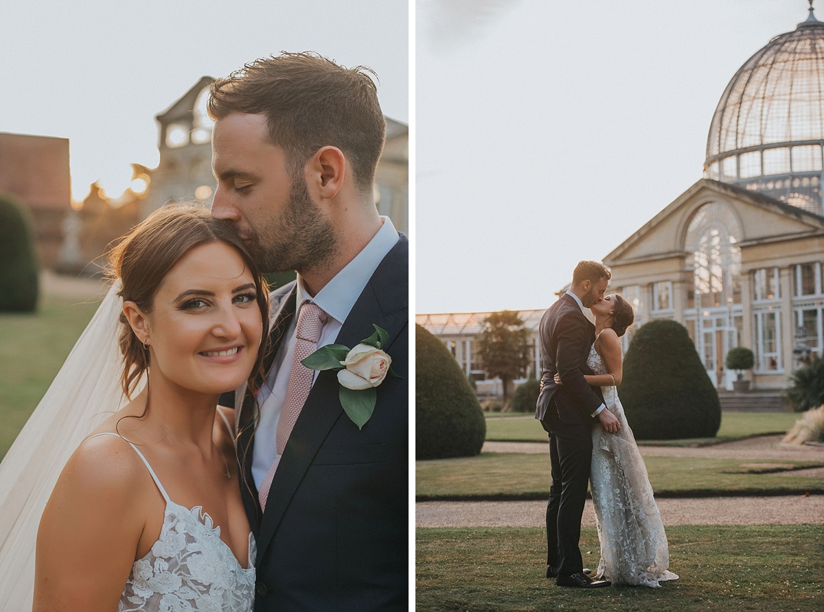 syon park bride groom wedding portraits photos sunset golden hour
