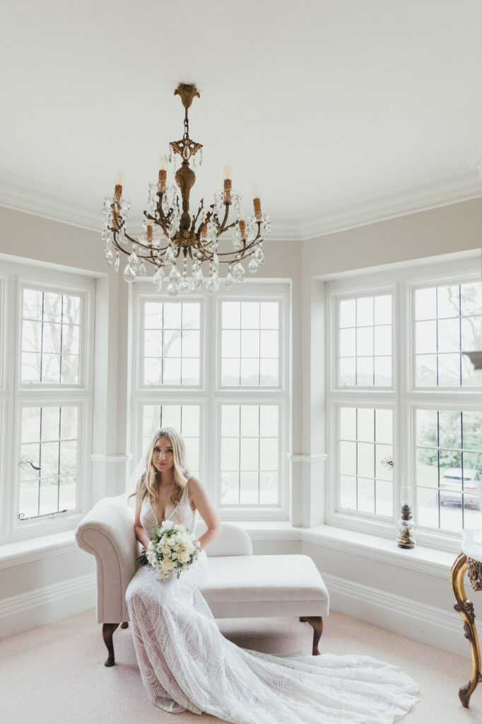 Elegant bridal portait at Baddow Park wedding