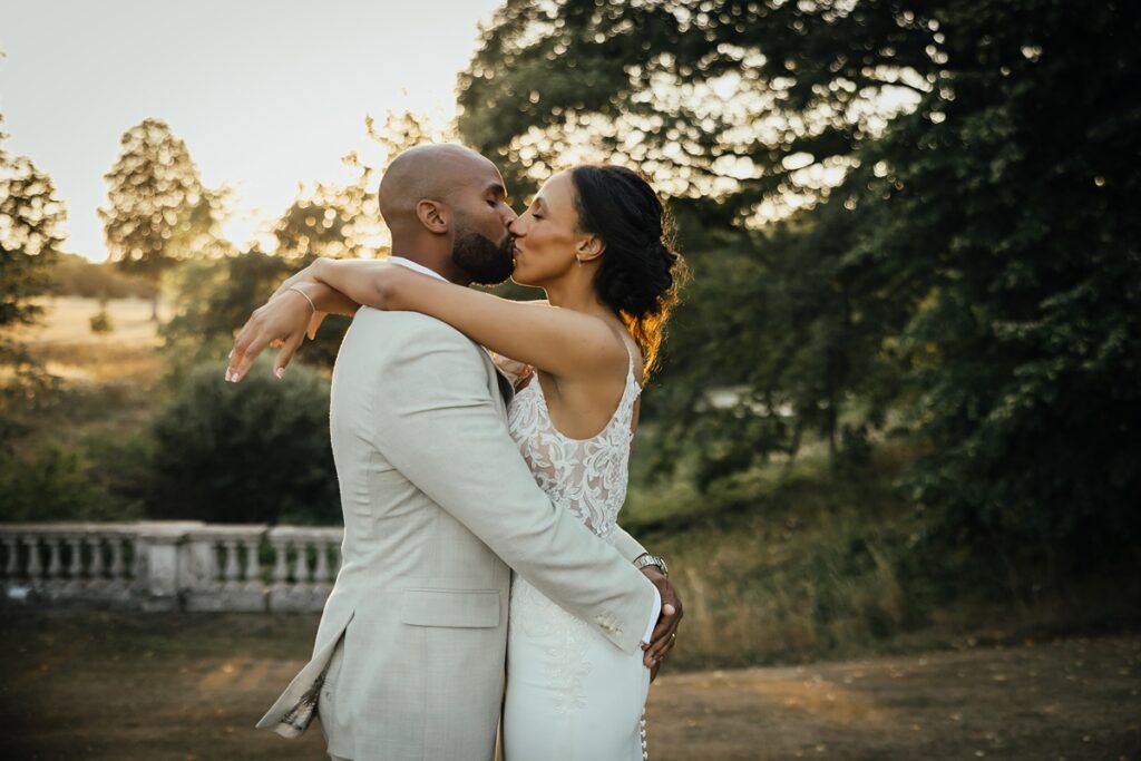 Sunset couple portrait at Braxted Park by Essex Wedding Photographer